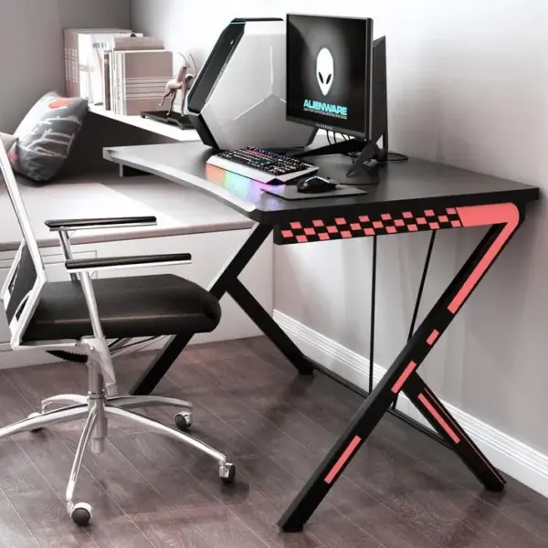 Bureau Gaming 116 X 75 Cm, Bureau Gamer Avec Cadre En Métal En Forme De R