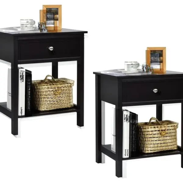 Table De Chevet Lot De 2, 48 X 40 X 58 Cm, Noir