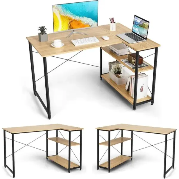 Bureau Dangle En Forme L Réversible, Poste De Travail Avec Étagères De Rangement, Assemblage Facil