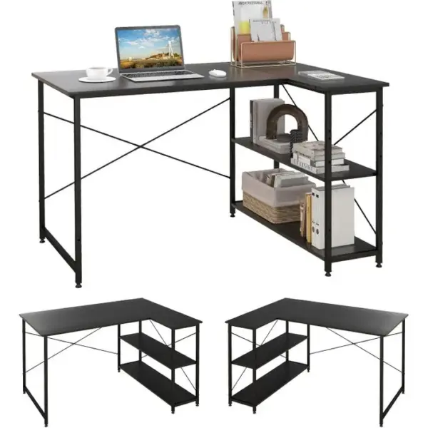 Bureau Dangle En Forme L Réversible, Poste De Travail Avec Étagères De Rangement,