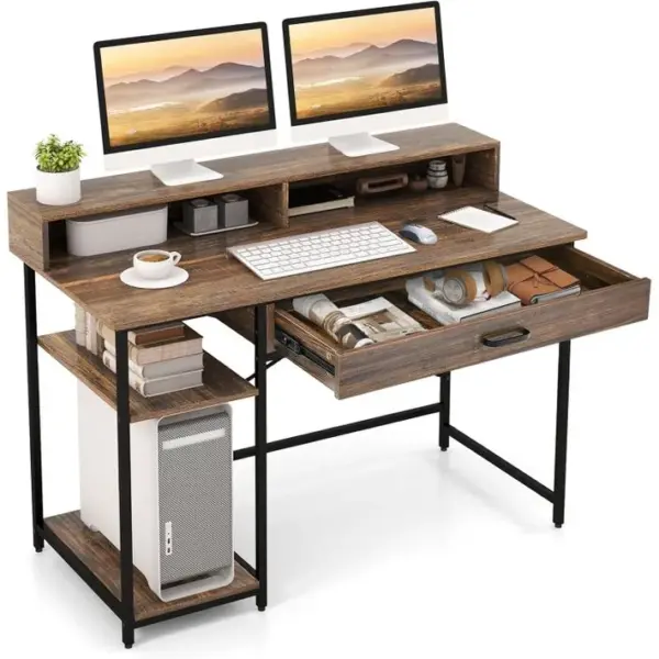 Bureau Dordinateur Avec Étagère Pour Moniteur, Bureau Informatique Avec Tiroir De Rangement