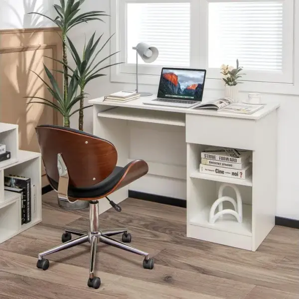 Bureau Blanc Pour Ordinateur, Bureau Informatique Avec Plateau Clavier Coulissant Et Un Grand Tiroir