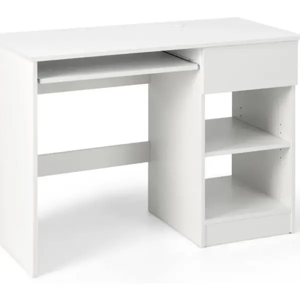 Bureau Blanc Pour Ordinateur, Bureau Informatique Avec Plateau Clavier Coulissant Et Un Grand Tiroir