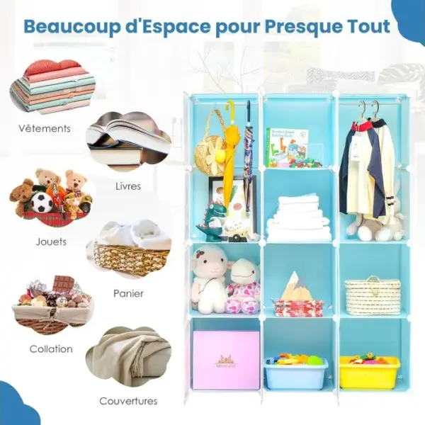 Meuble Rangement Enfants 12 Cubes?motif De Cosmique, Armoire Modulable Enfants Avec Cadre Métallique