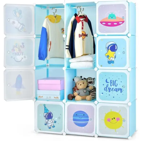 Meuble Rangement Enfants 12 Cubes?motif De Cosmique, Armoire Modulable Enfants Avec Cadre Métallique