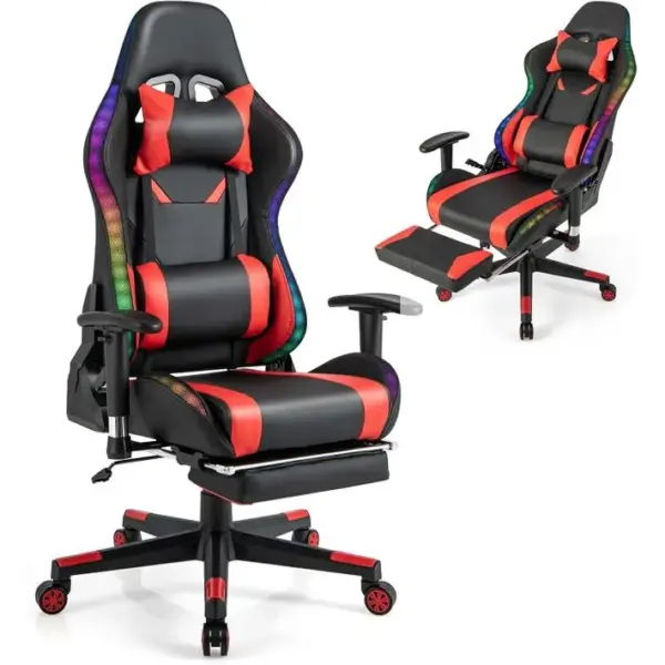 Chaise Gaming Rgb/led, Chaise Gamer Ergonomique Avec Soutien Lombaire,appui-tête (rouge)