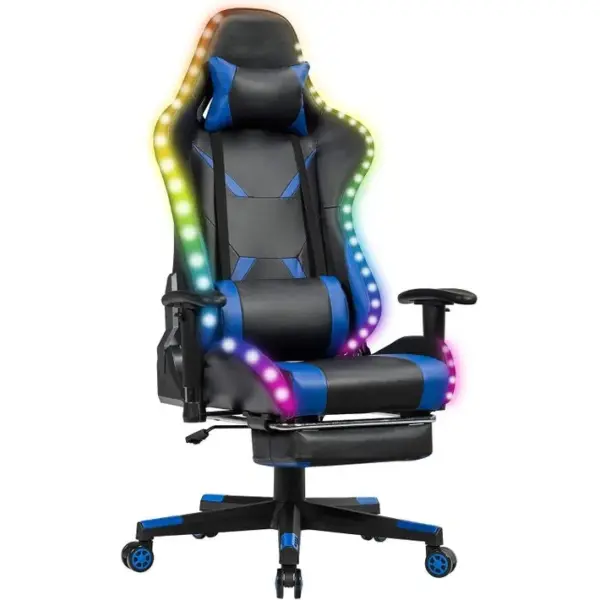 Chaise Gaming Rgb/led, Chaise Gamer Ergonomique Avec Soutien Lombaire, Appui-tête (bleu)