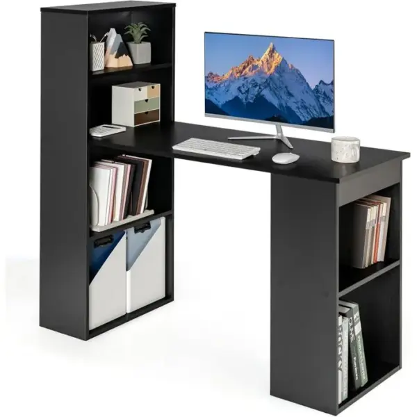 Bureau Dordinateur Réversible Avec Bibliothèque, Assemblage Facile, Pour Maison, Bureaux (noir)