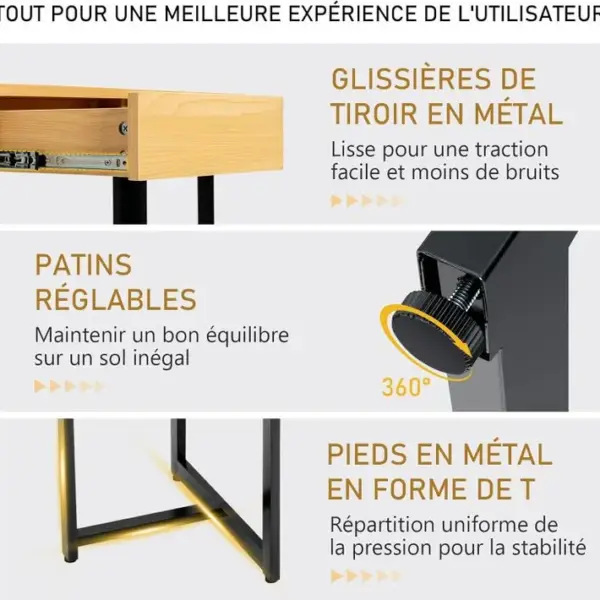 Bureau Dordinateur 120 X 55 Cm, Facile à Assembler, 120 X 55 X 75 Cm (naturel)