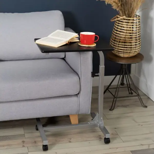 Table De Lit Pour Ordinateur Portable Hauteur Réglable Bout De Canapé Avec 4 Roulettes, Argenté