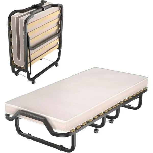 Lit Pliant, Lit Pliant Dappoint Avec Matelas En Mousse De 10 Cm Épais, Lit Portable Sur Roulettes