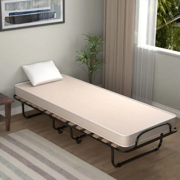 Lit Pliant, Lit Pliant Dappoint Avec Matelas En Mousse De 6,5 Cm Épais, Lit Portable Sur Roulettes