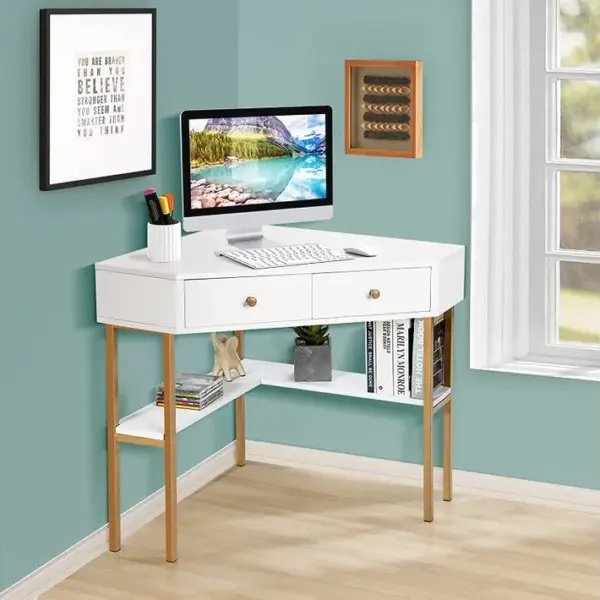 Table Bureau Dangle Avec 2 Tiroirs/table Imformatique Pour Ordinateur Blanc