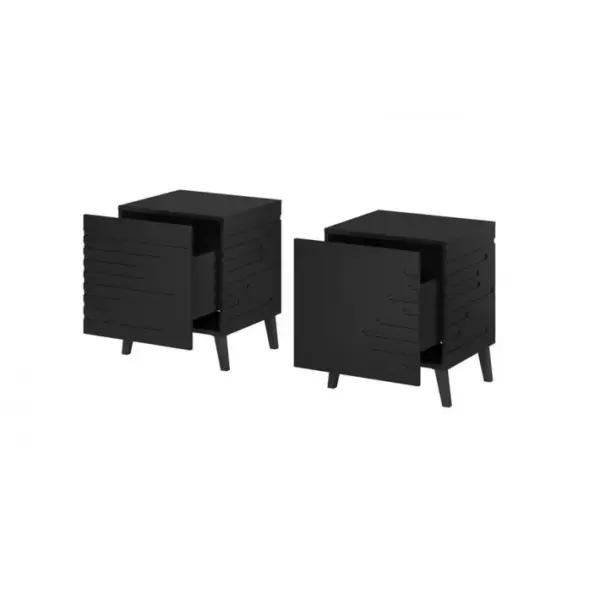 Table De Chevet Set De 2x Novak 44x52x40 Cm Avec Tiroir Noir De Haute Qualité