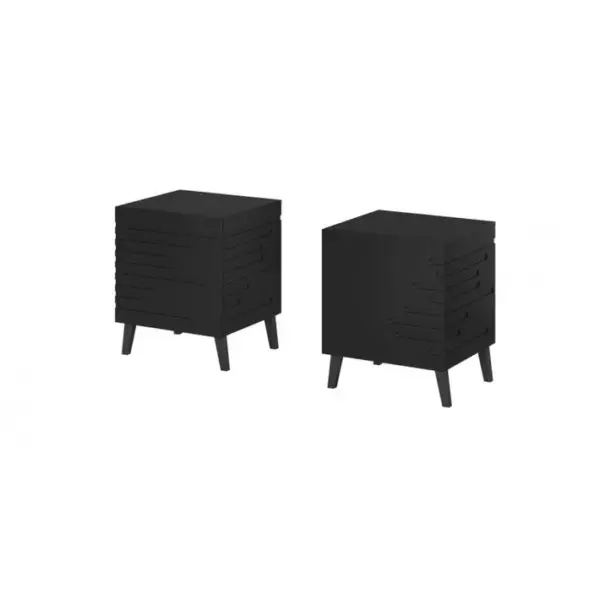 Table De Chevet Set De 2x Novak 44x52x40 Cm Avec Tiroir Noir De Haute Qualité