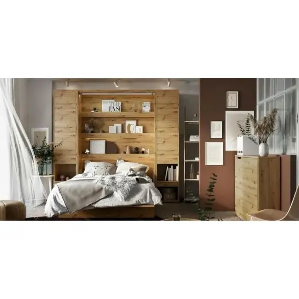 Armoire Lit Escamotable +2 Placards Tiroir V 140x200 Chêne Artisan Lit Rabattable Lit Muralconsus