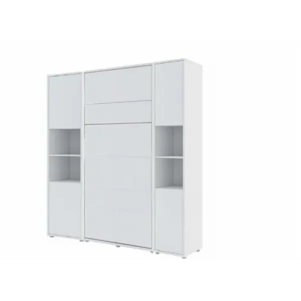 Armoire Lit Escamotable +2 Placards Vertical 160x200 cm Blanc Mat Lit Muralconsus