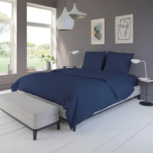 Housse de couette 260x240 cm DREAMEA Percale BLEU