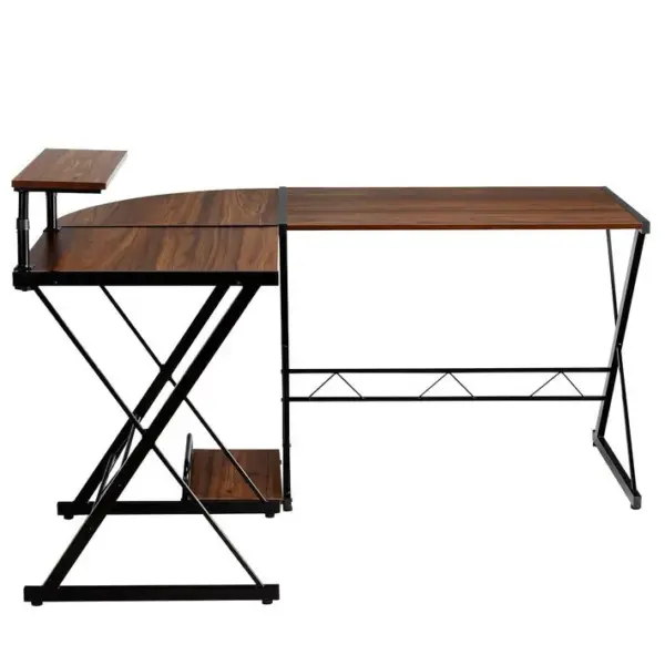 Bureau Dangle En Forme L Détachable Avec Support Pour Moniteur 147 X 112 X 79 Cm Noyer