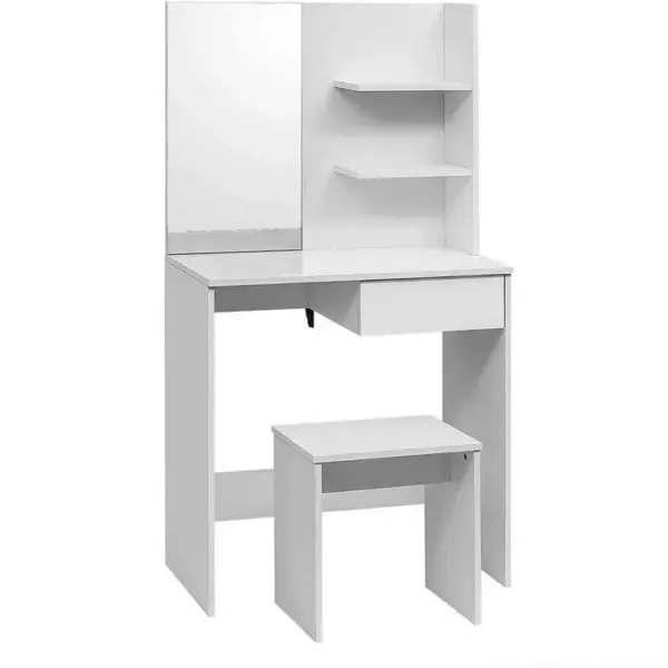 Coiffeuse Avec Tabouret Miroir Et Système Détagères 138 Cm Blanc 19_0000356