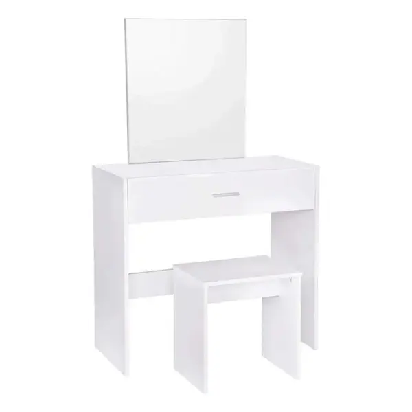 Coiffeuse Avec Miroir Tabouret Et Tiroir 132 Cm Blanc 19_0000471