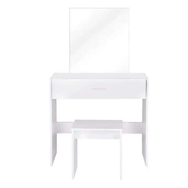 Coiffeuse Avec Miroir Tabouret Et Tiroir 132 Cm Blanc 19_0000471