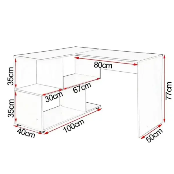 Bureau Adulte D'angle Avec Étagères 100 Cm Blanc 19_0000549