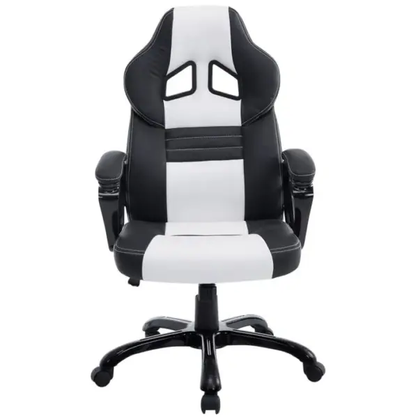 Fauteuil De Bureau Gaming Sur Roulettes Mécanisme Dinclinaison En Pvc Noir / Blanc Et Plastique