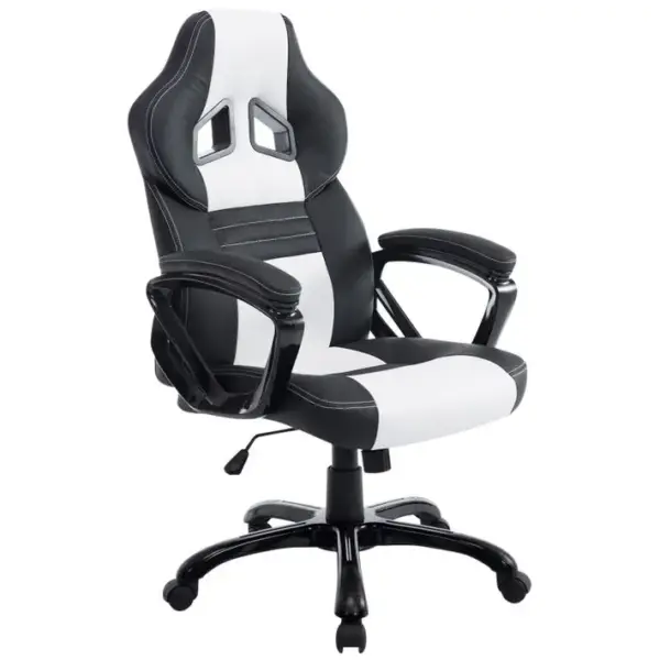 Fauteuil De Bureau Gaming Sur Roulettes Mécanisme Dinclinaison En Pvc Noir / Blanc Et Plastique