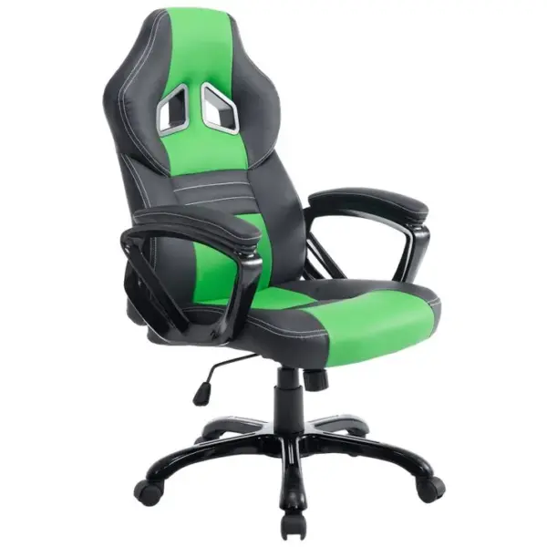 Fauteuil De Bureau Gaming Sur Roulettes Mécanisme Dinclinaison En Pvc Noir / Vert Et Plastique