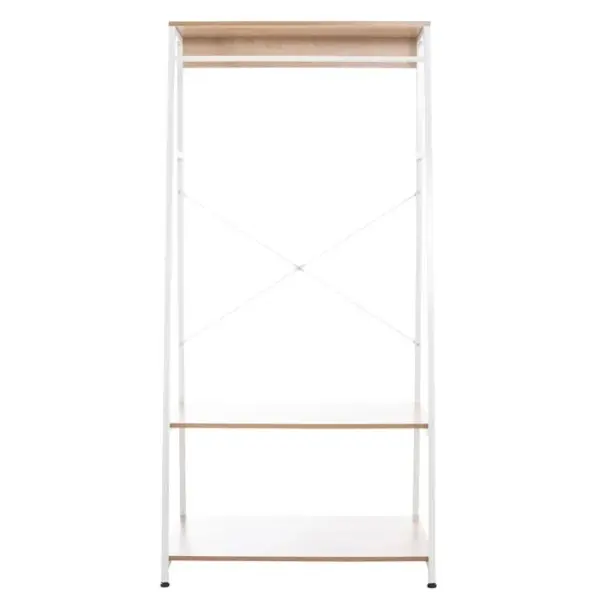 Meuble De Rangement Entrée Porte-vêtements Étagère Penderie En Bois Et Métal Blanc 10_0003597