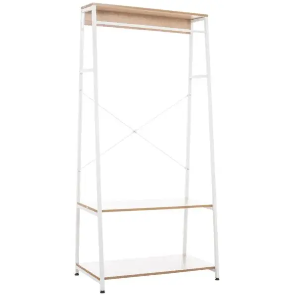 Meuble De Rangement Entrée Porte-vêtements Étagère Penderie En Bois Et Métal Blanc 10_0003597