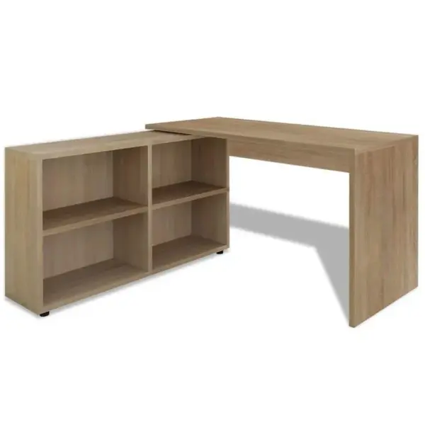 Bureau Table Meuble Travail Informatique Dangle 4 Étagères Chêne 0502069