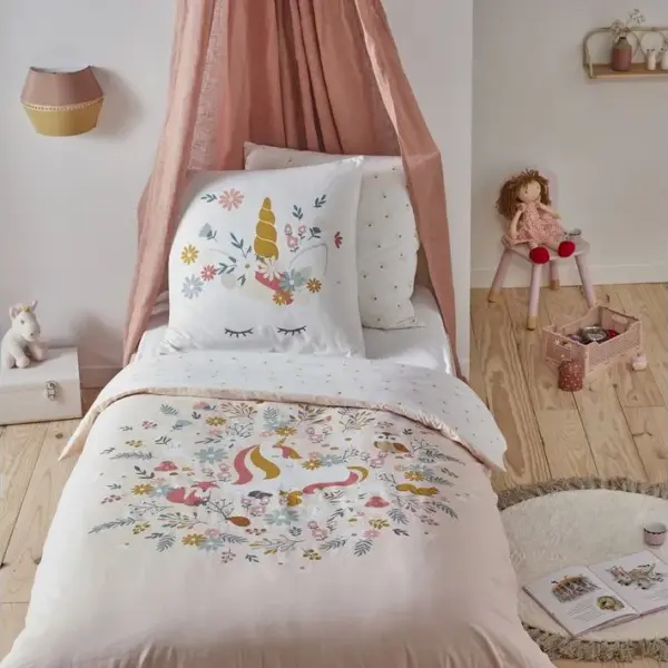 Stella - Parure De Lit Enfant En Coton 57 Fils Imprimé Rose