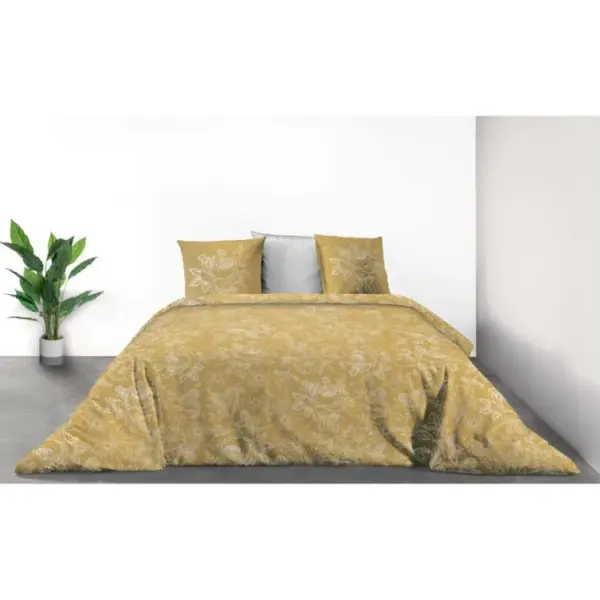 Housse De Couette 200x200 Cm + 2 Taies Doreiller 100% Coton Bio 57 Fils Victoria Ocre