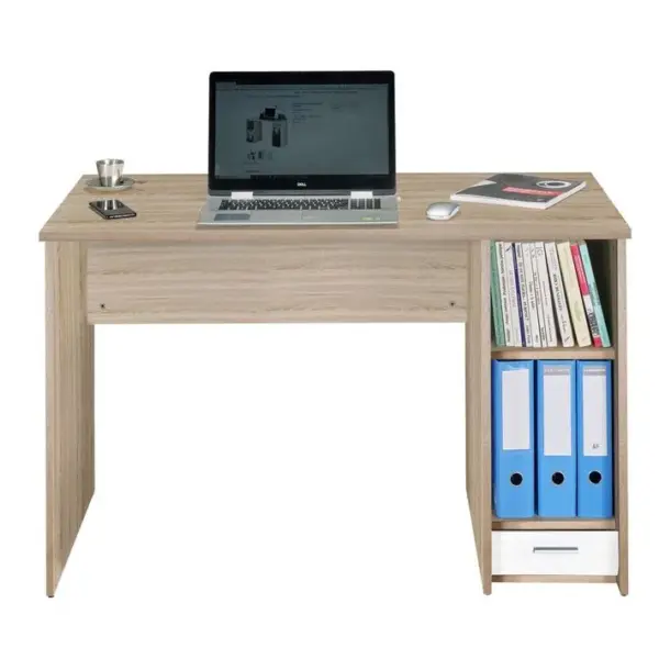 Bureau Chêne Naturel Et Blanc 1 Caisson