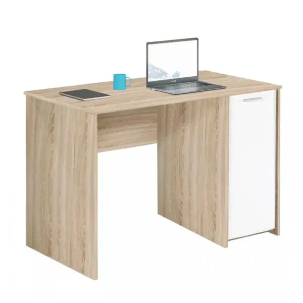 Bureau Chêne Naturel Et Blanc 1 Caisson