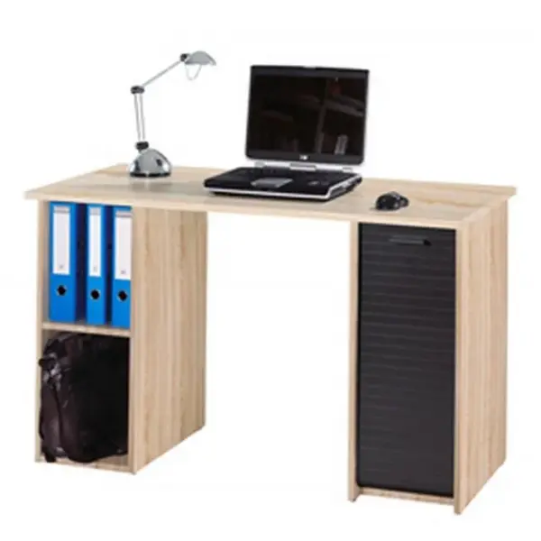 Bureau Chêne Et Noir 2 Caissons 4 Niches 130 X 74 X 50 Cm