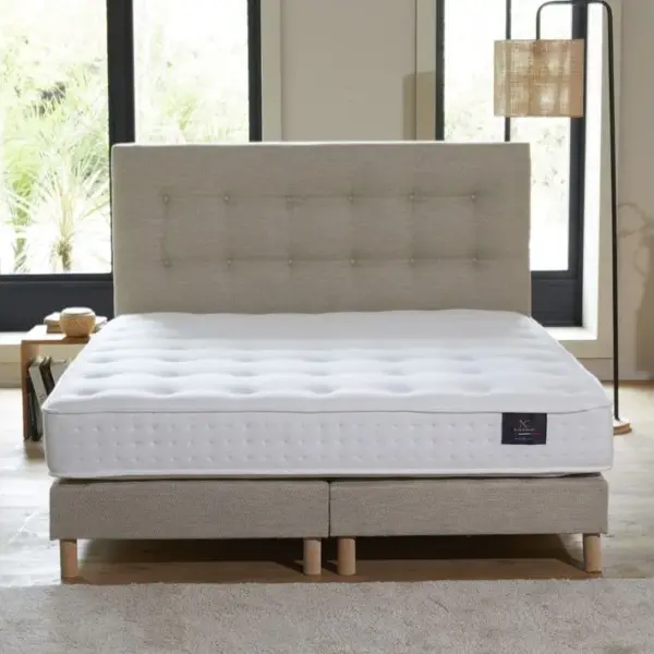 Ensemble Ciel + Tête De Lit Capitonnee Matelas Mousse Orbis Recycle Beige 160x200cm