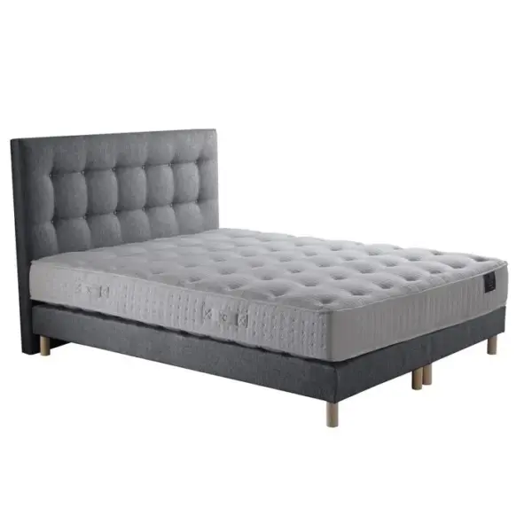 Ensemble Comete + Tete De Lit Capitonnee Matelas Ressorts Ensaches Gris Souris 140x190cm