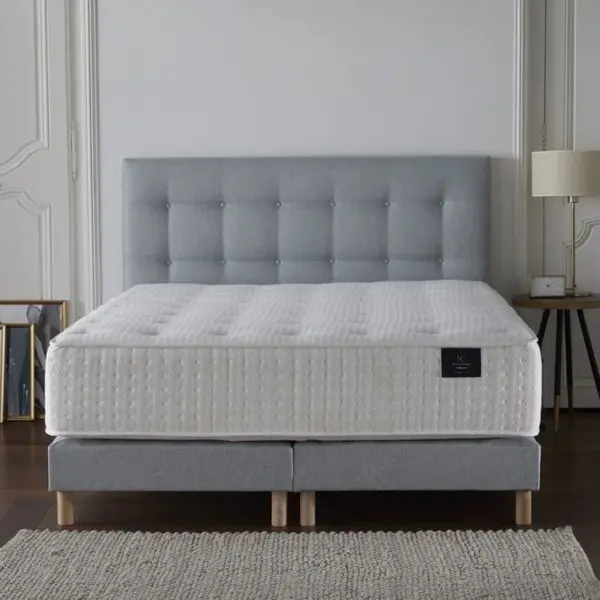 Ensemble Helios Tête De Lit Matelas Ressorts Ensaches Memoire De Forme Latex Bleu Ciel 140190cm