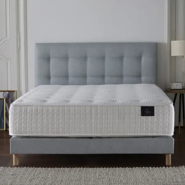 Ensemble Helios Tête De Lit Matelas Ressorts Ensaches Memoire De Forme Latex Bleu Ciel 140190cm