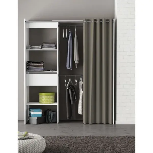 Dressing Extensible Blanc Perle Avec Rideau Taupe - Blanc