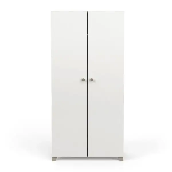 Armoire 2 Portes Penderie + Lingère Izzy Blanc Et Bois - Naturel