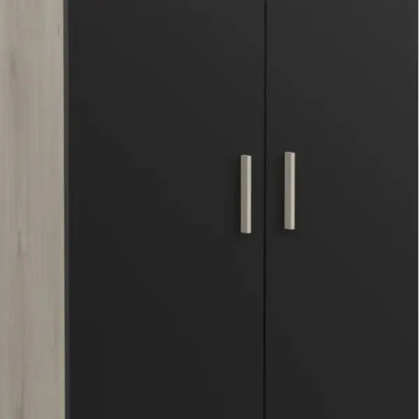 Armoire 2 Portes Penderie + Lingère Izzy Noir Et Bois - Naturel