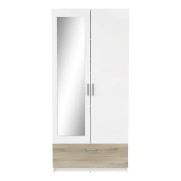 Armoire 2 portes 1 tiroir L.89 cm READY imitation chêne kronberg et blanc