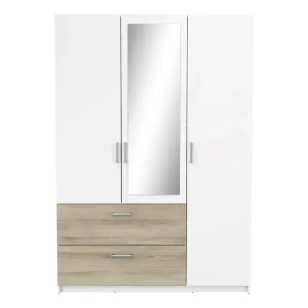 Armoire 3 portes 2 tiroirs L.134 cm READY imitation chêne kronberg et blanc