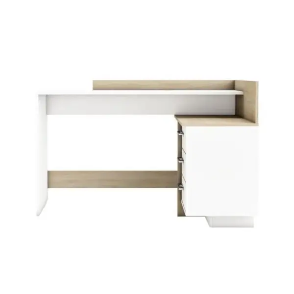 DEMEYERE Bureau D'angle 3 Tiroirs - Décor Chene Et Blanc - L 128,5 X P 105,7 X H 83,2 Cm