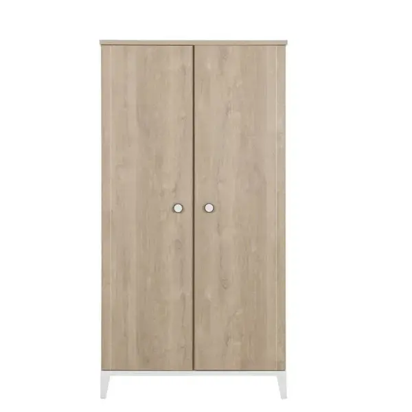 Armoire 2 Portes Décor Bois Et Blanc Bébé - 102 X 195cm