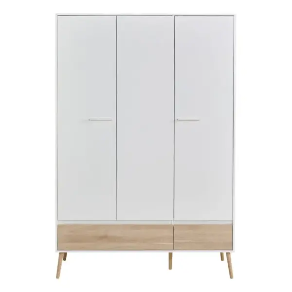 Armoire 3 portes 2 tiroirs L.135 cm ALBORG blanc et imitation chêne